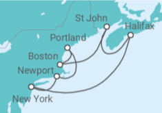 Reiseroute der Kreuzfahrt  Kanada, USA - NCL Norwegian Cruise Line