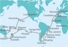 Reiseroute der Kreuzfahrt  Weltreise - MSC Cruises