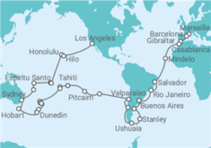 Reiseroute der Kreuzfahrt  Weltreise - MSC Cruises