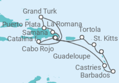 Reiseroute der Kreuzfahrt  St. Kitts Und Nevis, Britische Jungferninseln, Dominikanische Republik, Bahamas, St. Lucia, Barba... - Costa Kreuzfahrten