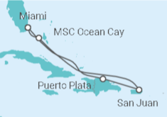 Reiseroute der Kreuzfahrt  Große Antillen All Inclusive & Miami - MSC Cruises