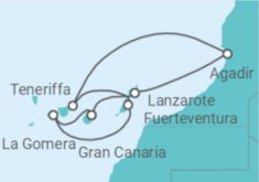 Reiseroute der Kreuzfahrt  Kanaren & Marokko - mit Flug - AIDA