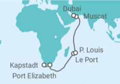 Reiseroute der Kreuzfahrt  Von Kapstadt über Mauritius nach Dubai 1 - AIDA