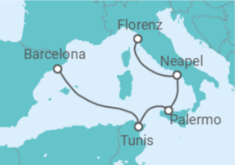Reiseroute der Kreuzfahrt  Tunesien, Italien - MSC Cruises
