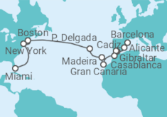 Reiseroute der Kreuzfahrt  Von Barcelona nach Miami Alles Inklusive - mit Flug - MSC Cruises