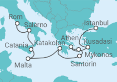 Reiseroute der Kreuzfahrt  Mittelmeer und Ägäis Highlights mit Istanbul & Rom - NCL Norwegian Cruise Line