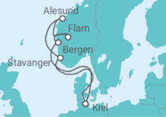 Reiseroute der Kreuzfahrt  Norwegens Welterbe ab Kiel - AIDA