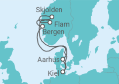 Reiseroute der Kreuzfahrt  Norwegen mit Sognefjord ab Kiel - mit Flug - AIDA