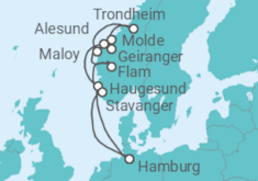 Reiseroute der Kreuzfahrt  Norwegens Fjord-Weltnaturerbe ab Hamburg 2 - AIDA