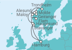 Reiseroute der Kreuzfahrt  Norwegens Fjord-Weltnaturerbe ab Hamburg 2 - AIDA