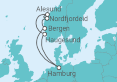 Reiseroute der Kreuzfahrt  Norwegen ab Hamburg - mit Flug - AIDA
