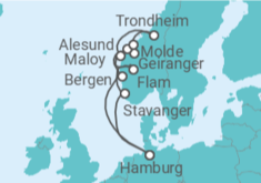 Reiseroute der Kreuzfahrt  Norwegens Fjord-Weltnaturerbe ab Hamburg 2 - mit Flug - AIDA