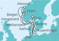Reiseroute der Kreuzfahrt  Große Skandinavien-Reise ab Kiel - mit Flug - AIDA