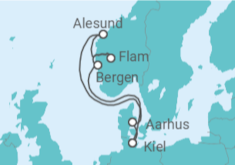 Reiseroute der Kreuzfahrt  Norwegens Welterbe ab Kiel - AIDA