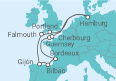 Reiseroute der Kreuzfahrt  Ärmelkanal & Golf von Biskaya mit Sonnenfinsternis - AIDA