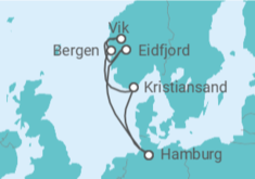 Reiseroute der Kreuzfahrt  Norwegens Fjorde mit Eidfjord ab Hamburg - AIDA