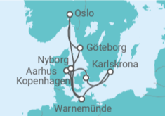 Reiseroute der Kreuzfahrt  Schweden & Dänemark ab Warnemünde 2 - mit Flug - AIDA