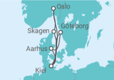 Reiseroute der Kreuzfahrt  Norwegen, Deutschland, Schweden, Dänemark - mit Flug - AIDA