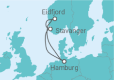 Reiseroute der Kreuzfahrt  Kurzreise nach Norwegen ab Hamburg - mit Flug - AIDA
