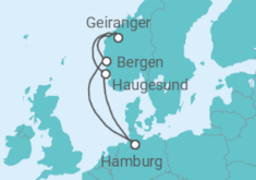 Reiseroute der Kreuzfahrt  Norwegen mit Geiranger ab Hamburg - AIDA