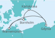 Reiseroute der Kreuzfahrt  Kurzreise nach Danzig & Bornholm ab Warnemünde - mit Flug - AIDA
