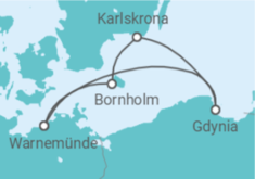 Reiseroute der Kreuzfahrt  Kurzreise nach Danzig & Bornholm ab Warnemünde - mit Flug - AIDA
