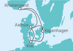 Reiseroute der Kreuzfahrt  Dänemark, Deutschland - AIDA