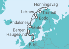 Reiseroute der Kreuzfahrt  Norwegen mit Lofoten & Nordkap ab Kiel - mit Flug - AIDA