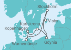 Reiseroute der Kreuzfahrt  Schweden, Polen, Dänemark - mit Flug - AIDA