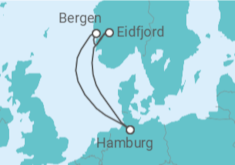 Reiseroute der Kreuzfahrt  Kurzreise nach Norwegen ab Hamburg - mit Flug - AIDA