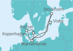 Reiseroute der Kreuzfahrt  Schweden, Deutschland, Dänemark - mit Flug - AIDA
