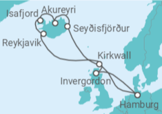Reiseroute der Kreuzfahrt  Island-Rundreise ab Hamburg - mit Flug - AIDA