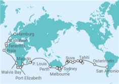Reiseroute der Kreuzfahrt  Von San Antonio nach Hamburg - mit Flug - AIDA