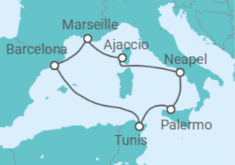 Reiseroute der Kreuzfahrt  SPAIN  PORTUGAL & FRANCE - Carnival Cruise Line