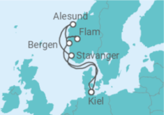 Reiseroute der Kreuzfahrt  Norwegens Welterbe ab Kiel 1 - AIDA