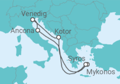 Reiseroute der Kreuzfahrt  Montenegro, Griechenland, Italien Alles Inklusive - mit Flug - MSC Cruises