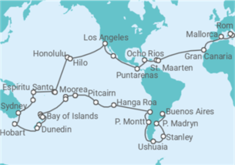 Reiseroute der Kreuzfahrt  Weltreise - MSC Cruises