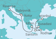 Reiseroute der Kreuzfahrt  Kroatien, Montenegro, Griechenland, Türkei - NCL Norwegian Cruise Line