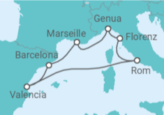 Reiseroute der Kreuzfahrt  Italien, Spanien - MSC Cruises