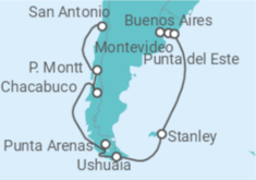 Reiseroute der Kreuzfahrt  ANTARCTICA & CHILEAN FJORDS CRUISE: BUENOS AIRES, USHUAIA & SANTIAGO - Azamara