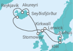 Reiseroute der Kreuzfahrt  Schottland & Island mit Sonnenfinsternis ab Kiel - AIDA