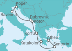 Reiseroute der Kreuzfahrt  Griechenland, Montenegro, Kroatien, Slowenien - NCL Norwegian Cruise Line