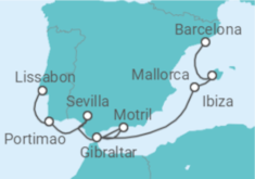 Reiseroute der Kreuzfahrt  Portugal, Spanien, Gibraltar - NCL Norwegian Cruise Line