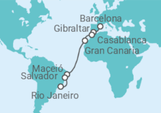 Reiseroute der Kreuzfahrt  Transatlantik Brasilien All Inclusive + Rio de Janeiro - MSC Cruises