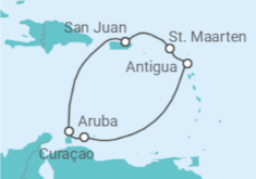 Reiseroute der Kreuzfahrt  Aruba, Curaçao, Antigua Und Barbuda, Sint Maarten - Virgin Voyages