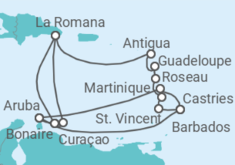 Reiseroute der Kreuzfahrt  Karibische-Insel-Rundreise - mit Flug - AIDA