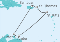 Reiseroute der Kreuzfahrt  Amerikanische Jungferninseln, Bonaire, San Eustaquio y Saba, Curaçao, Aruba - Royal Caribbean