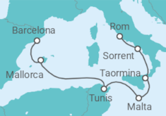 Reiseroute der Kreuzfahrt  A Journey through Mediterranean Beauty, Artistic Spirit & Eternal Charms - Explora Journeys