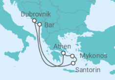 Reiseroute der Kreuzfahrt  Kroatien, Griechenland - mit Flug - Celebrity Cruises