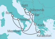 Reiseroute der Kreuzfahrt  Italien, Griechenland, Kroatien - mit Flug - Celebrity Cruises